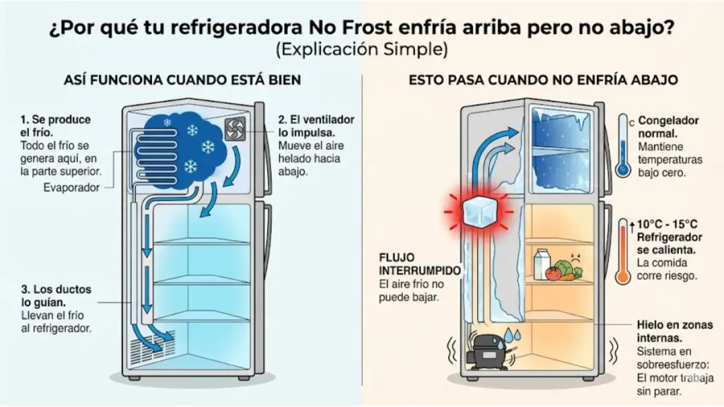 infografía Por qué tu refrigeradora enfría arriba pero no abajo